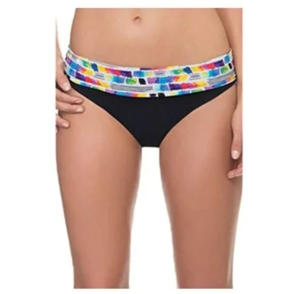 Profile by Gottex Swim Multicolored Foldover Black Swim Bikini Bottom 6 NWT - Picture 1 of 4